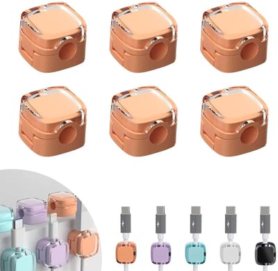 Set van 6 Zelfklevende Kabelhouders, Kabelclips en Organizers voor Opruimen van Oplaadkabels en USB-kabels op Bureau of Nachttafel