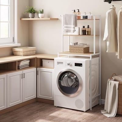 Wasmachinerek - Badkamerkast - Ruimte Besparen - Met Handdoekhouder - 67 x 162 cm - Wit