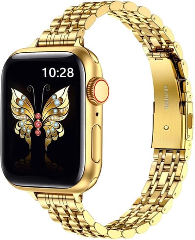 Stalen bandje - geschikt voor Apple Watch 1/2/3/4/5/6/7/8/9/10/11/ SE (1,2,3) met maat 38 mm / 40 mm / 41 mm en 42 mm (Watch 10/11) - goud