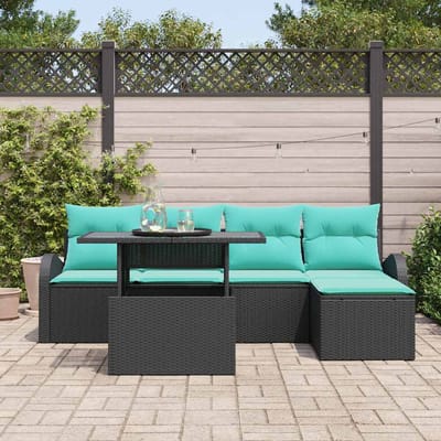 vidaXL - Tuinbank - Set - 6 - st - Zwart - Poly - rattan