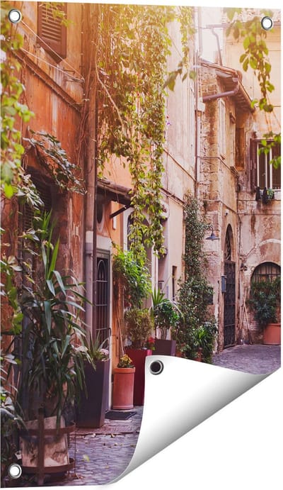 Gards Tuinposter Straatje in Rome met Groene Planten - 40x60 cm - Tuindoek - Tuindecoratie - Wanddecoratie buiten - Tuinschilderij