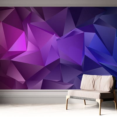 Coloray Zelfklevend Behang - Paarse driehoeken Zelfklevend fotobehang - 312x250 cm - Paars Zelfklevend Behang - Voor de slaapkamer, woonkamer en kantoor - Plakklare achterzijde - Stickerbehang op rol