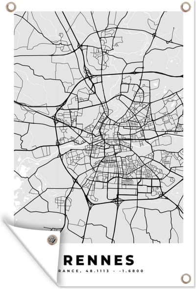 Muurdecoratie Kaart - Stadskaart - Frankrijk - Rennes - Plattegrond - 120x180 cm - Tuinposter - Tuindoek