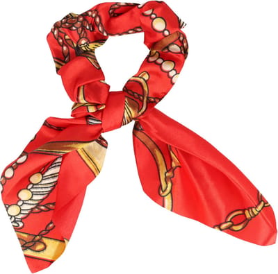 Haarsoires Haarelastiek Scrunchie – Strik Kettingprint – Gladde Stof – Rood - Haarkrinkel - Haar Elastiek met Stof - Zacht & Haarvriendelijk