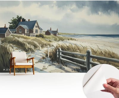 Wallfluent Zelfklevend Behang - Strandduinen Stickerbehang op rol - 416x254 cm - Wit Zelfklevend Behang - Herpositioneerbaar - Voor de slaapkamer, woonkamer en hal Zelfklevend Behang