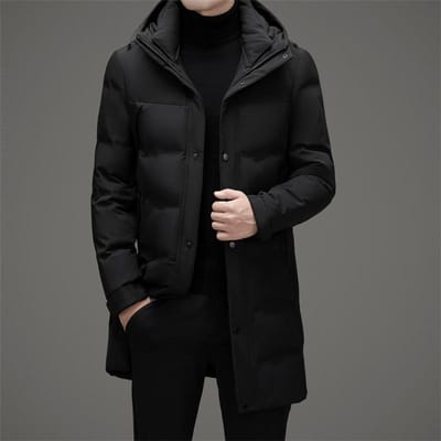 Winter Lange Verdikte Met Capuchon Donsjack Middelbare Leeftijd Mannen Wit Eendendons Koudebestendig Donsjack 4XL zwart