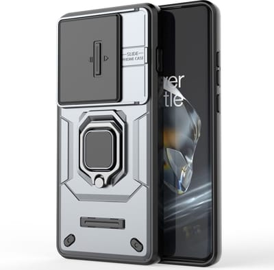 Coverup Hoesje - Geschikt voor OnePlus 12 Hoesje - Coverup Ring Kickstand Back Cover met Camera Shield - Grijs