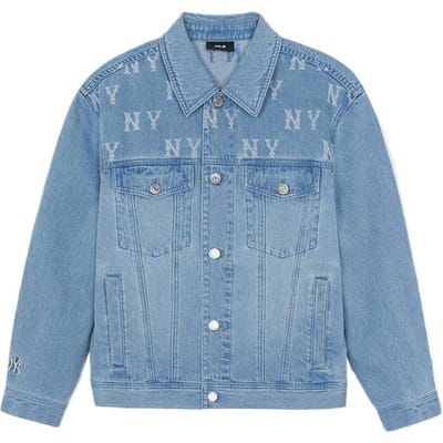 Veste en jean délavé à boutons, coupe ample, monogramme MLB vintage, poches multiples, unisexes, 3ADKM0261-50BLL XL gray