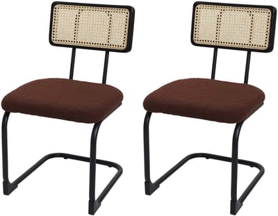 Set van 2 sledestoelen MCW-K88, stoel fauteuil, hout rotan metaal bouclé ~ stof/textiel bruin