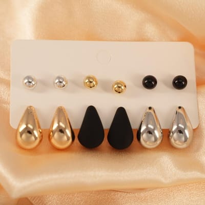 12 stuks Elegante Schattige Waterdruppel Oorbellen Set, Roestvrij Staal Oorbelstift, Plastic Bol Vorm, voor Dames, Dagelijks Gebruik, Cadeau beige