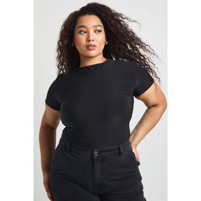 boohoo Dames Plus Dubbele Laag Slinky Getailleerde Bodysuit | Black | Maat: 16