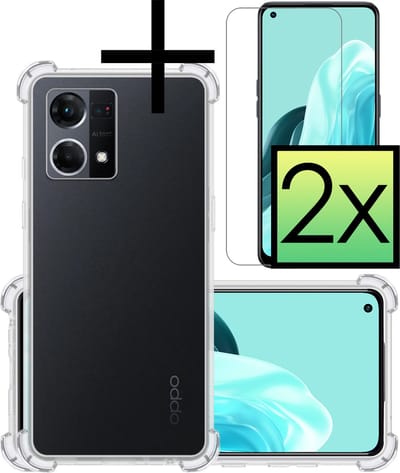 Hoesje - Met Screenprotector - 2 Stuks - Geschikt voor OPPO Reno 7 - Sterk & Shockproof - Siliconen Case - Back Cover - Telefoon Hoes - Shock Proof - Transparant