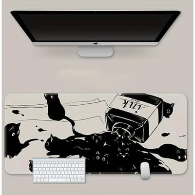 1pc tapis de souris grand chat de dessin animé bureau bord de verrouillage tapis de clavier épaissi, tapis de souris d'ordinateur de bureau black and white hugging cat
