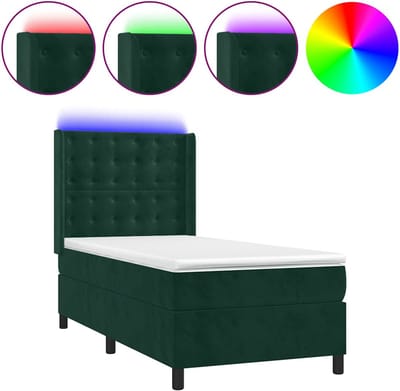 vidaXL - Boxspring - met - matras - en - LED - fluweel - donkergroen - 80x200 - cm