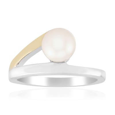 Cavill - Zilveren ring met 6,5mm Japanse Akoya parel - 925 sterling zilver gerhodineerd - Modern en elegant ontwerp - Luxe parelsieraden dames