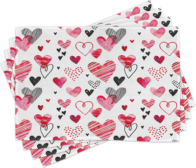 New Bed Valentijn Vintage hartvormen kunst Set van 4 Placemat voor Eettafel, Wasbare Stof met Antislip Achterkant