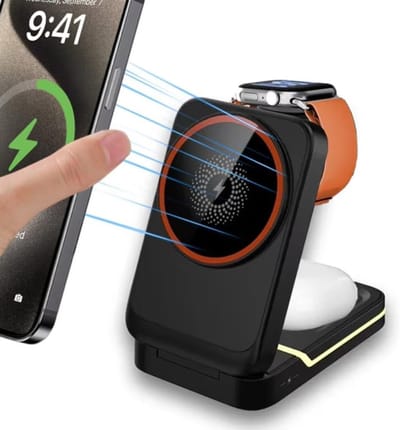 3-in-1 magnetische draadloze oplaadstandaard geschikt voor MagSafe iPhone 17/16/15/14/13/12 – snellaadstation voor Apple Watch en AirPods Pro 2/3 (Wit)