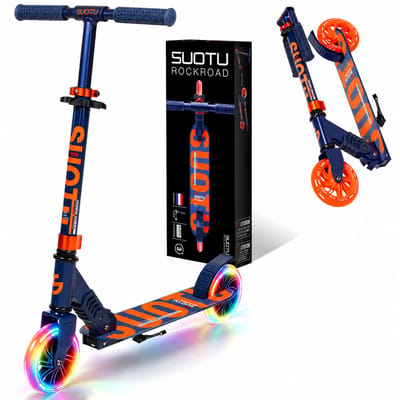 Suotu Kinderstep - 145mm Lichtgevende Wielen - Step - Speelgoed Jongens/Meisjes - Max stuurhoogte: 85 cm - Aluminium - Blauw/Oranje