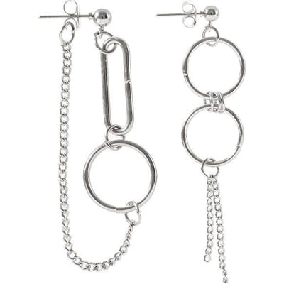 Asymmetrische Cirkel Ketting Straat Hong Kong Stijl Oorbellen, Modieuze en Eenvoudige Metalen Koude Wind Oorbellen white