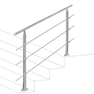 Trapleuning 120 cm met 3 dwarsbalken roestvrijstalen leuning zilverkleurig Eenvoudig te installeren set geschikt voor alle trappen