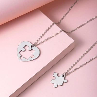 2 stks/set RVS Hart Puzzel Paar Ketting Mode Jigsaw Beste Vrienden Broers Zusters Kettingen Sieraden white