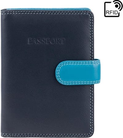 Visconti Paspoort Portemonnee - Paspoorthouder - Leer - RFID - Rainbow Collectie - Blauw-Multi (RB75 BE)