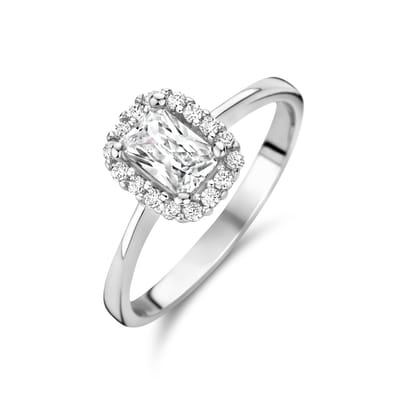 Gerhodineerd Zilver Ring Met Zirkonia Halo 1335365