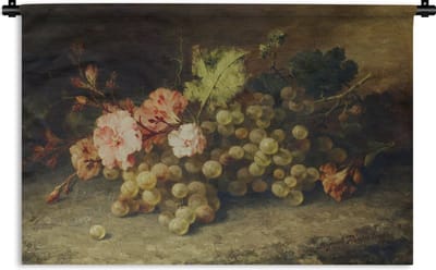 Wandkleed - Wanddoek - Fruit - Stilleven met druiven - Oude meesters - 180x120 cm - Wandtapijt