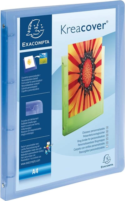Exacompta 12x Kreacover Ringband Chromaline PP 5/10de met 4 ringen van 15mm - A4 - Blauw - 51962E