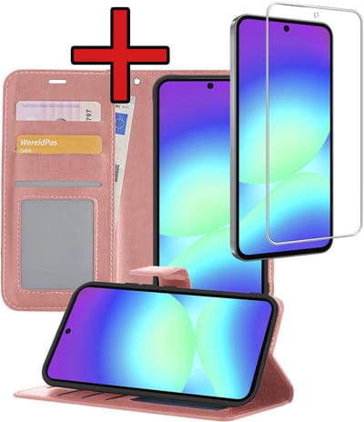 Hoesje - Met Screenprotector - Geschikt voor Samsung Galaxy A56 - Luxe Pasjeshouder - Flipcase - Bookcase Portemonee - Flip Case - Kunstleer Book Case - Book Cover - Walletcase - Portemonneehoes - Telefoonhoes - Rosé goud
