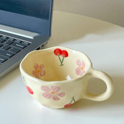 Ins Stijl Handkneden Speciale Vorm Keramische Koffiekop Bloem Creatieve Mok Hoge Kleurwaarde Ontbijtkop Sapkop Melkkop 201-300ml white