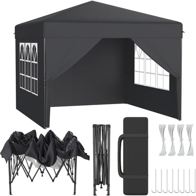 POP-UP Partytent Tuinpaviljoen 2,5x2,5 m – Inklapbaar Paviljoen met Zijwanden – UV- en Spatschermend – Inclusief Draagtas – Antraciet