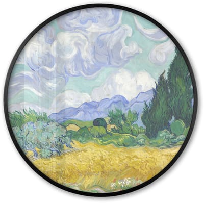Poster in lijst Rond - Fotolijst 60x60 cm - Posters - Korenveld met cipressen - Vincent van Gogh - Ronde posterlijst zwart - Decoratie - Wanddecoratie woonkamer - Muurdecoratie slaapkamer