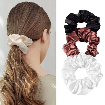 Dailygoody - haarelastiekjes - satijnen scrunchies - zacht en comfortabel - set van 3 - elastisch haaraccessoire - geschikt voor dames en meisjes - 15