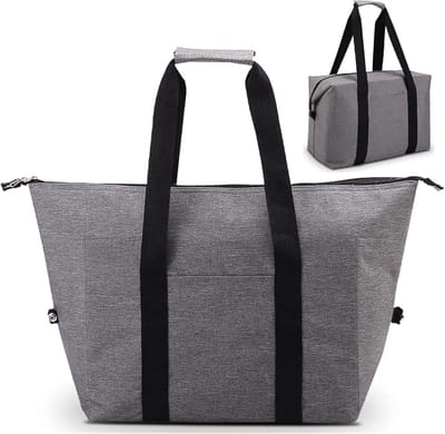 QTTVBTNA -Opvouwbare Koeltas 10L – Isolerende Boodschappentas, Picknicktas en Thermotas voor Camping, Strand, Werk en Dagelijks Gebruik – Grijs
