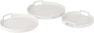 J-Line plateau Rond - metaal/polyresin - wit - 3 stuks