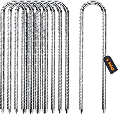 Set van 8 stevige metalen grondharingen 30 cm