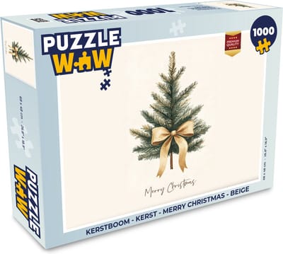 Puzzel Kerstboom - Kerst - Merry Christmas - Beige - Legpuzzel - Puzzel 1000 stukjes volwassenen - Kerst - Cadeau - Kerstcadeau voor mannen, vrouwen en kinderen