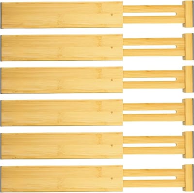 Famanu - Bamboe ladeverdelers, verstelbare opbergrekken voor keuken, slaapkamer of kast (30–43 cm)