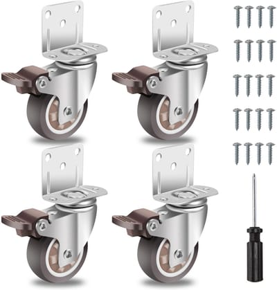 BRENZOOS- Zwenkwielen Set van 4 - 2 Inch Rubber Wielen - Zwenkwielen met Rem - Meubelwielen - Zwenkwielen voor Bureaustoel - Laadcapaciteit 600 LBS