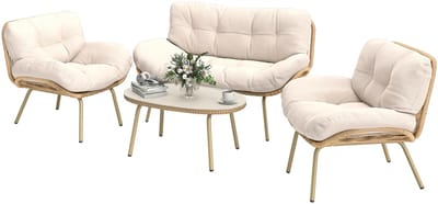 Balkonset 4 personen - Tuinset - Bistroset - Beige - Weerbestendig - 4 delig - 4 stoelen - 4 personen - Metaal