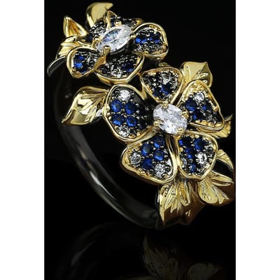 Bague Luxueuse et Atmosphérique pour Femme en Zircon Coloré en Forme de Fleur Accessoires de Bague de Soirée No. 10 black