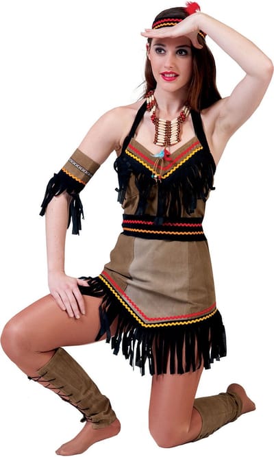 Funny Fashion - Indiaan Kostuum - Troebele Horizon Indiaan Squaw - Vrouw - Bruin - Maat 42 - Carnavalskleding - Verkleedkleding