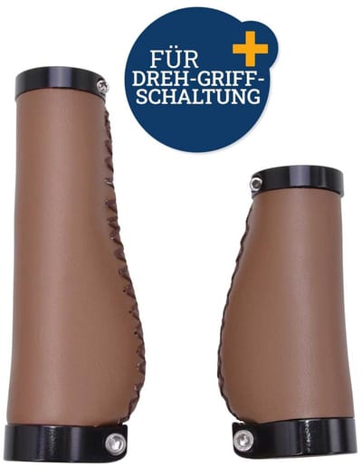 Set fietsgrepen Ergo-Grip in leerlook voor draaischakeling bruin