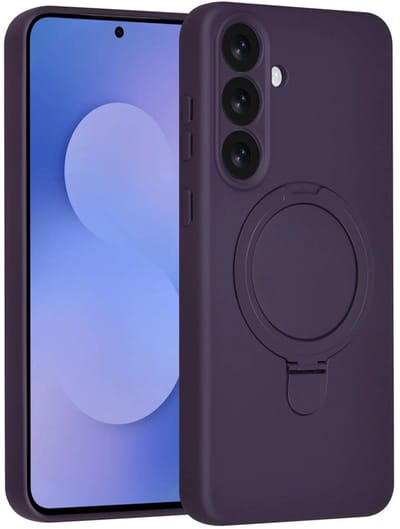 Backcover Hoesje Geschikt voor: Samsung Galaxy S25 Volledig Dekkende Schokbestendige Siliconen Backcover met Ringstandaard – 360° Bescherming - Grape Purple