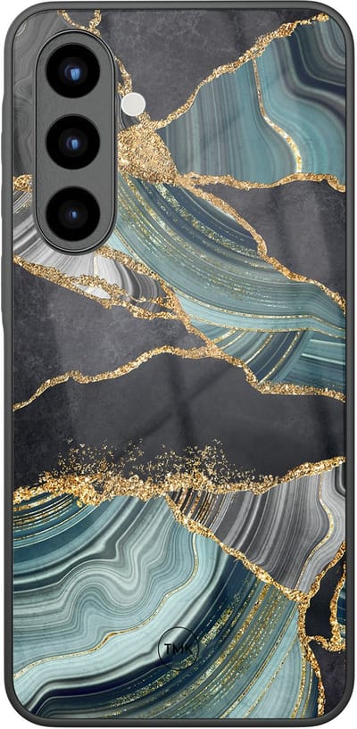 Hoesje geschikt voor Samsung Galaxy A56 - Marble jade stone - Multi - TPU luxe case (glossy toplaag) - Marmer - Hardcase backcover zwart