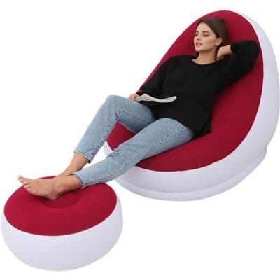 Canapé gonflable paresseux en PVC floqué, canapé pliable avec ensemble de chaises longues pour déjeuner à enfiler rouge