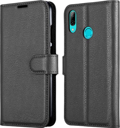 DrPhone Flipcover - Bookcase - Geschikt voor Honor 10 Lite/P Smart 2019 - Luxe booktype PU Lederen Portemonnee Case - Wallet Case met Kickstand - Zwart