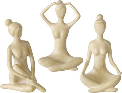 Boltze - Set/3 - Beelden - Sculpturen - Figuren - Yoga - Vrouw - Hoogte 10 cm