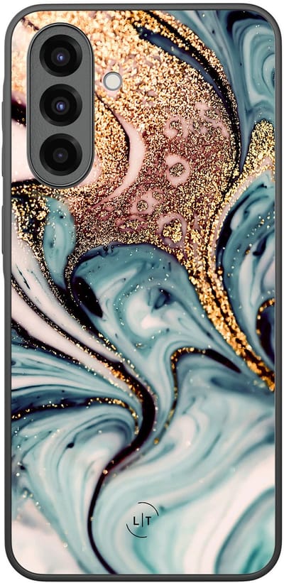 Leuke Telefoonhoesjes - Hoesje geschikt voor Samsung Galaxy A36 - Marmer blauw goud - Backcover zwart - Marmer - Blauw, Goud